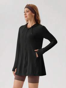 OutZeal 女士防晒夹克 夏季徒步休闲凉感防紫外线长款连帽户外上衣 - 黑色 - 查看 8