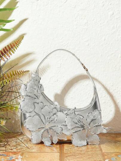 SHECARRY Túi đeo vai nữ, túi hobo, màu hồng, thêu đính sequin, họa tiết hoa, thời trang, thanh lịch, lãng mạn, đơn giản, cá tính, đa năng, thích hợp cho kỳ nghỉ, du lịch, hẹn hò, hàng ngày, tiệc trà chiều, tiệc tùng, dạ hội, câu lạc bộ, sinh nhật, buổi tối, hẹn hò đêm.