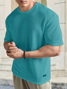 HIMLAND Camiseta de punto de gofre de corte holgado para hombre - Verde militar - Ver 1
