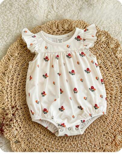 SHEIN LMoss Kids 新生女宝宝可爱夏季碎花短袖连体衣