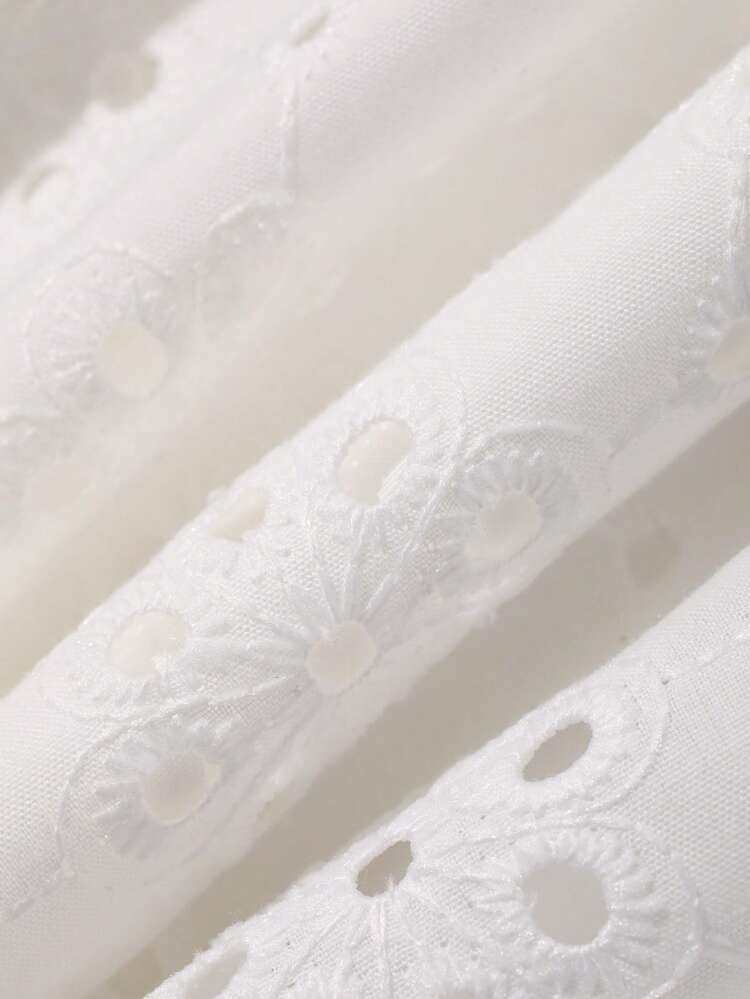 Loose Casual Vacation Style Lace White Dress For Women, Spring & Summer