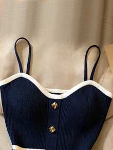 Resyla Top de punto de tirantes con parches de colores contrastantes para mujer - Azul Marino - Ver 3