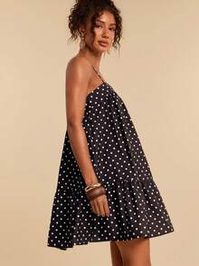 Travachic Women's Ruffled Hem Polka Dot Strap Vacation Dress - Brown - View 4