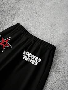 LOONEY TUNES X SHEIN 青少年男童圆领短袖休闲T恤和短裤套装 - 白色 - 查看 6