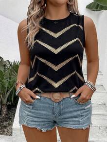 EMERY ROSE Women's Spring/Summer New Arrival Ombre Wavy Striped Print Round Neck Casual Versatile Plus Size Tank Top - Multicolor - View 5