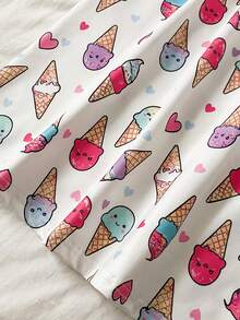 SHEIN 2-Piece Girls Toddler White,Summer,Fairy,Family Matching Pink Striped Multicolor Cartoon Ice Cream Heart Print Pajamas Sleepwear Loungewear Set - Baby Pink - View 7