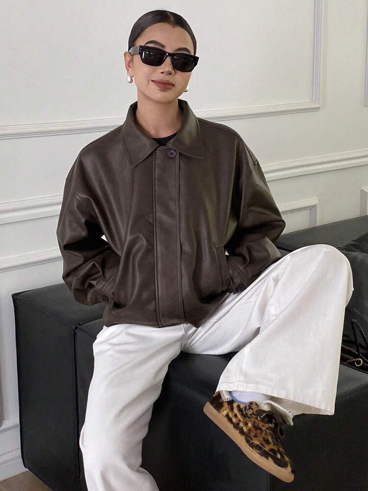 Autumn/Winter New Loose Casual Thick PU Women Regular Jacket