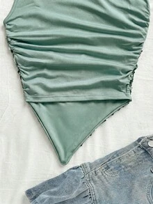 Soleia 女士不对称下摆不对称肩部上衣，休闲度假、海滩、婚礼宾客、毕业典礼、早午餐、圣帕特里克节、春假、复活节、音乐节、优雅波西米亚热带风情、派对、亮片装饰、棕色、情人节 - 綠色 - 查看 3