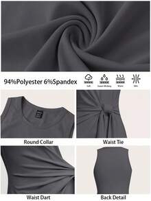 BizChic Vestido feminino sem mangas com decote redondo e amarração na cintura, versátil para escritório, deslocamento diário, negócios, ocasiões sociais, trajes formais, roupa de trabalho, formatura, festival de junho, estilo urbano casual elegante, retrô anos 90, convidada de casamento, madrinha, anfitriã, passeio, encontro, festa de aniversário, reunião, férias, praia, festival de música country, viagem, minimalista, brunch, chá da tarde, roupa para aeroporto. - Cinza escuro - Ver 3