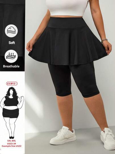 SHEIN CURVE+ Plus Size Solid Color Faux Two-Piece Leggings