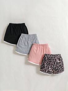 SHEIN Playful Pals 4件装女婴糖果色休闲可爱运动短裤，春夏款 - 彩色 - 查看 2