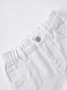 SHEIN Baby Girls' Blue Loose Distressed Denim Jeans - White - View 4