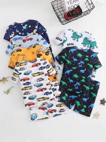 [3 Bộ] Bộ đồ ngủ ngắn tay, quần short, ôm sát, in hình hoạt hình dễ thương cho trẻ em - Nhiều màu - Xem 2