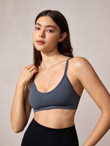 Veilyse 1pc Women's Solid Comfort Ribbed Seamless Wire-Free Bra - Dusty Blue - View 1