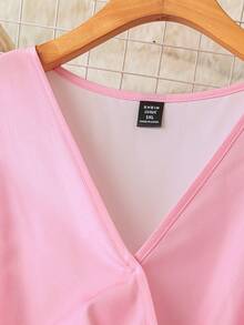 SHEIN LUNE SHEINLUNE 大码女式彩虹褶皱V领灯笼袖系腰连衣裙 毕业礼服 婚礼宾客礼服 女士度假装 女士沙滩装 节日连衣裙 生日礼服 女士骄傲日礼服 - 粉色 - 查看 6