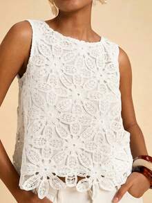 Travachic 女士休闲圆领百搭日常上衣 - 白色 - 查看 1