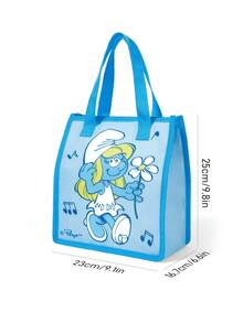 SHEIN X The Smurfs 1个印花图案保温午餐包，可保温或保冷，野餐包，大容量，可装午餐盒和饮料，适合野餐、露营、旅行、家庭使用，适合家庭、学生，清新，蓝精灵图案 - 淺藍色 - 查看 7