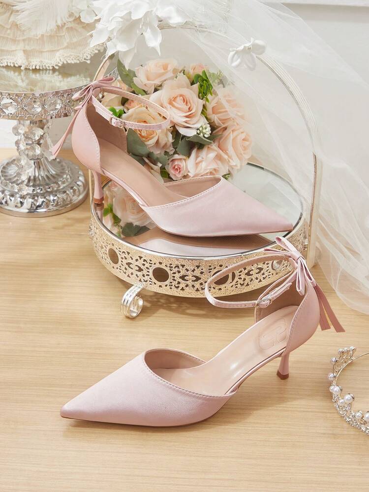 CUCCOO HITCHD Women Shoes Four Seasons New Back Bow Design Pointed Toe Thin Heel High Heel Sexy Elegant Temperament Fashion Square Silk Women's High Heel Shoes Sleek Heel Shoes Dress Shoes Dating Afternoon Tea Wedding Bridesmaids Bridal Party Valentine's Day Elegant Dress