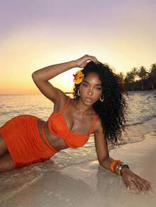 Slaydiva 这款女士橙色轻盈中长裙套装非常适合音乐节、情人节、复活节、婚礼季、节日季、休闲优雅的通勤、日常穿着、工作装、度假、派对、游轮旅行，也是派对、时尚和日常约会的必备单品。 - 橘色 - 查看 4