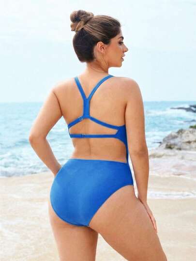 Swim SPRTY Áo tắm liền thân màu trơn dành cho nữ cỡ lớn