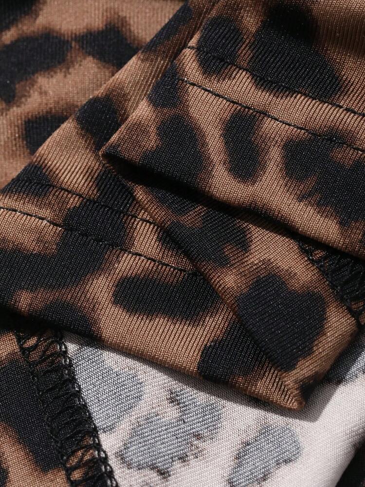 Brown Lace Patchwork Camisole Top With Leopard Print, Suitable For Spring & Summer