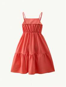 SHEIN Conjunto de 2 peças de vestido de alça casual de praia de verão para meninas pré-adolescentes, em cor sólida e estampa tropical all-over - Multicolorido - Visão 9