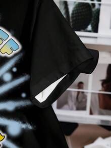 THE POWERPUFF GIRLS X SHEIN Áo thun nữ tay ngắn cổ tròn in hình hoạt hình, kiểu dáng thường ngày. - trắng - Xem 4