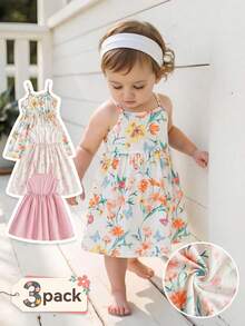 SHEIN Baby Girl Floral Print Casual Strap Dress - Multicolor - View 8