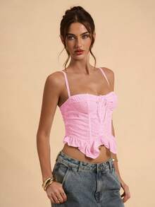 SHEIN BAE 女士甜美白色花卉镂空刺绣吊带背心，适合海滩度假、夏季、毕业季，刺绣吊带背心，伊比沙岛、法国南部度假 - 淺粉色 - 查看 5