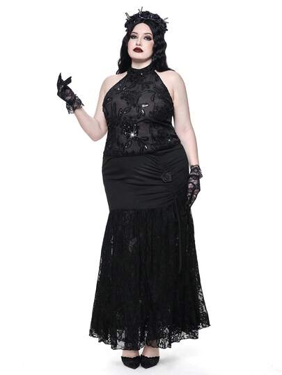 ROMWE Goth Áo camisole thời trang ôm dáng, phối họa tiết thêu, cỡ lớn.