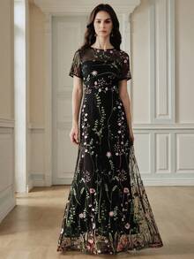 Anewsta Embroidered Mid-Length Dress, Elegant For Dates, Spring/Summer - Multicolor - View 7