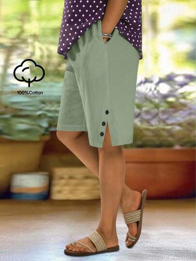 EMERY ROSE Quần short nữ cỡ lớn dài đến đầu gối, kiểu dáng đường phố, mềm mại và thoải mái, có túi, phù hợp cho trang phục thường ngày, lễ hội âm nhạc, mùa xuân và mùa hè.