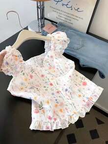 GlowEve 2026春夏新款女士碎花刺绣印花荷叶边短袖度假衬衫 - 白色 - 查看 4