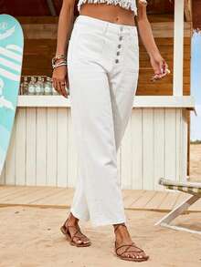 X GALILEA Maija Pantalones rectos de mezclilla gris azulado retro para mujer, con dobladillo vuelto, casuales y versátiles, para salir, otoño - Blanco - Ver 5