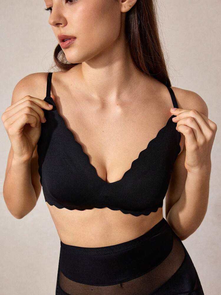 Veilyse 1pc Casual Comfort Simple Seamless Bra For Women Black Bikini Topsexy Tops For Womansexy Tops For Womenfor Summerfor Summer - Black - View 5