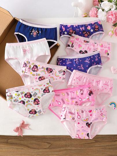 SHEIN 5条/包 女童彩色蝴蝶结印花可爱休闲日常内裤套装