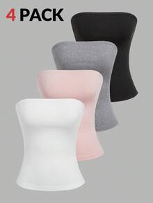SHEIN PETITE Áo croptop quây xếp ly màu trơn dành cho nữ - màu đen - Xem 1