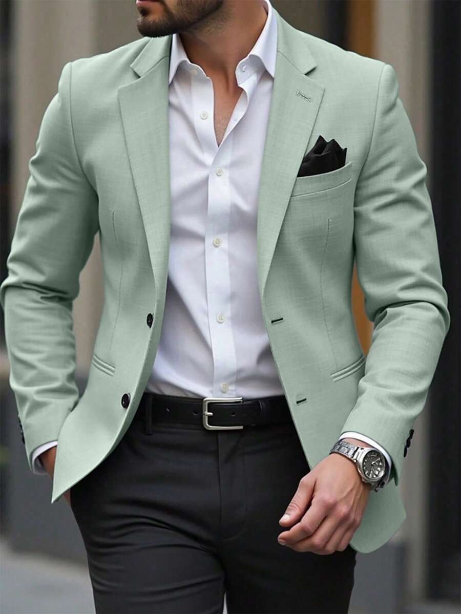 Manfinity Mode Men Space Dye Pocket Single Breasted Blazer - Mint Green - View 1