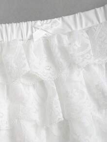 Sweetra Váy xòe thời trang mới, đa năng dành cho nữ, váy ngắn xếp tầng ren nhiều lớp. - trắng - Xem 5