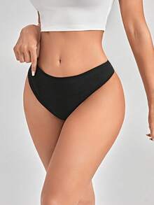 SHEIN 5 条装纯色性感内裤套装 - 黑色 - 查看 5