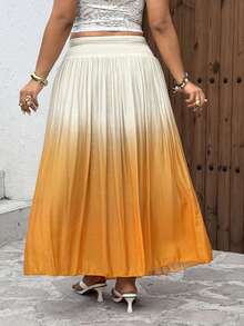 Sunnyshic Chân váy chữ A cạp cao kiểu vintage cỡ lớn, chất liệu lưới ombre, phối nhiều mảnh. - Nhiều màu - Xem 2