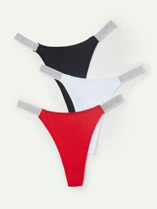 3 paquetes de tangas con cinta de contraste, ropa interior sexy para hombres - Multicolor - Ver 3