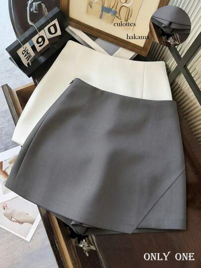 Rafferiza Fashionable Casual Commuter Versatile Soft Fabric High Waist Slit Gray Women's Shorts, Women's Skirt Double-Layer Slit Hem Suit Fabric A-Line Skirt Pants Women's Suit Shorts, Casual Women's Clothing, Women's Mini Skirt High Waist Slim A-Line Slit Skirt Versatile Daily Casual Wear, Urban Teacher Workwear Women's Solid Color Casual Versatile Skirt Pants, Women's Summer Shorts, Women's Summer Mini Skirt Sexy Slit A-Line Skirt Gray Shorts Gray Skirt Summer Women Half-Length Skirt