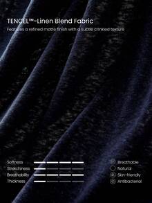 GLOWMODE TENCEL™-Linen 轻薄常规版型及腰不对称薄纱亚麻双层滚边圆领T恤，适合度假、夏季旅行、海滩日常休闲穿着 - 藏蓝色 - 查看 4
