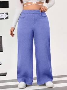 Flexra Quần jeans ống rộng thoải mái, đa năng dành cho nữ cỡ lớn, thích hợp mặc hàng ngày. - Màu tím hoa cà - Xem 6