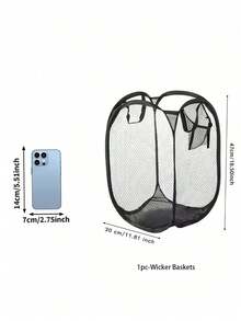 黑色可折叠多口袋洗衣篮 - 大容量网状布篮，带提手，可折叠收纳箱，适用于宿舍、公寓、卧室、浴室 | 节省空间的衣柜、衣橱、床单收纳篮，便携式衣物篮 - 黑色 - 查看 4