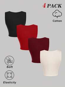 MOD Set de 4 camisetas de tirantes con cuello de pico y pliegues en colores variados - Multicolor - Ver 10