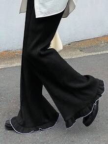 FRIFUL Pantalones acampanados casuales de cintura elástica de unicolor para mujer - Azul - Ver 7