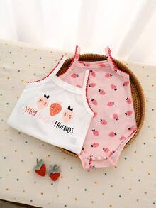 SHEIN Vintaside Kids 2pcs Baby Girls' Casual Cute Rabbit & Bear Pattern Romper, Suitable For Spring/Summer Daily Wear - Pink - View 8