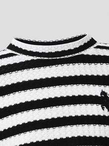 SHEIN 2件套女童针织刺绣条纹圆领休闲T恤和裤子套装 - 彩色 - 查看 9